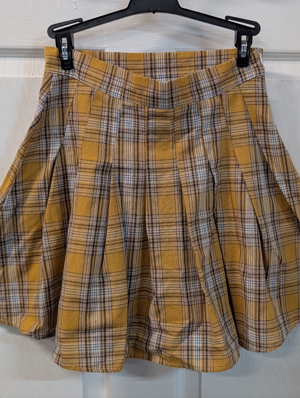 Romwe Plaid Pleated Yellow Skirt Small Schoolgirl